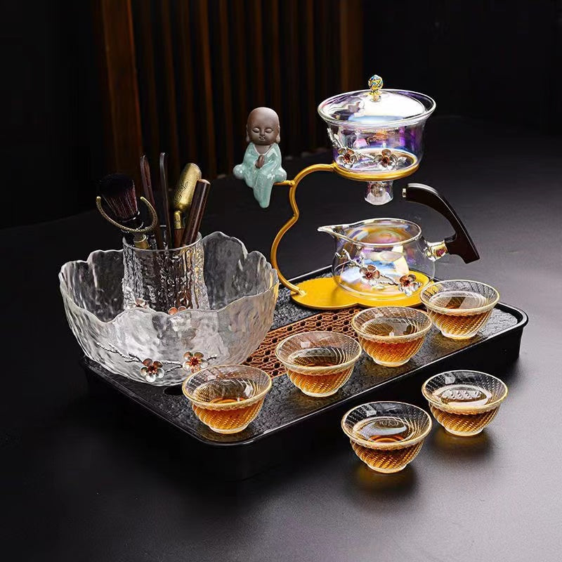 Zen golden dazzling plum blossom lazy glass tea set Kung Fu tea set