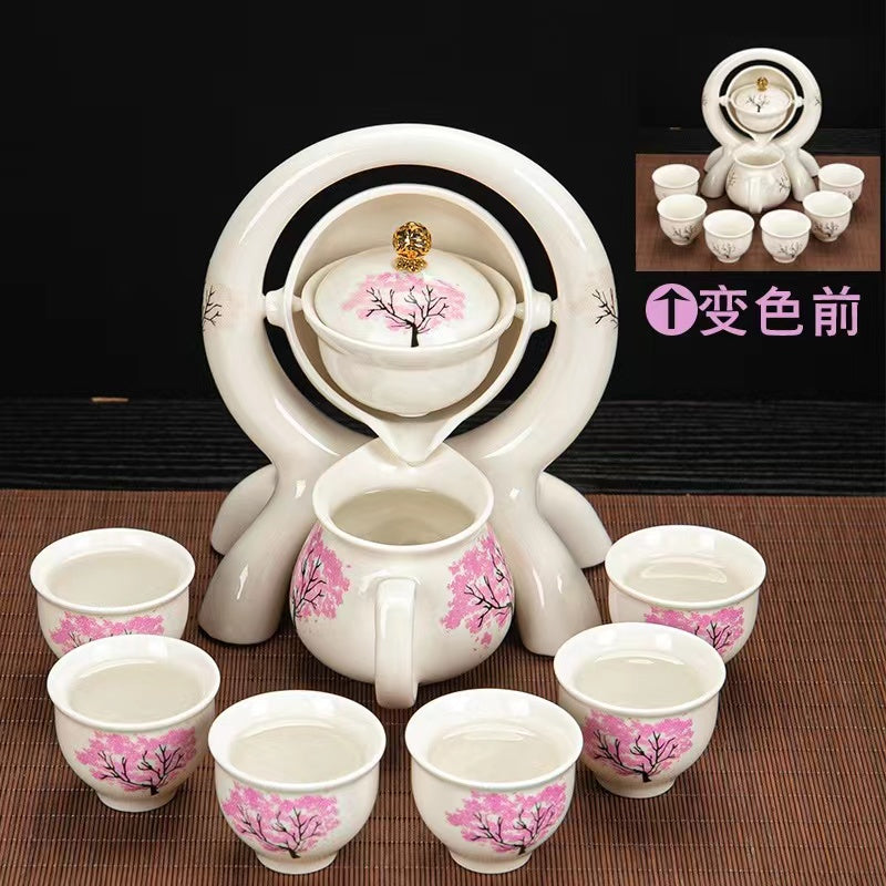 Blue and white porcelain automatic kung fu tea set with 6 teacups