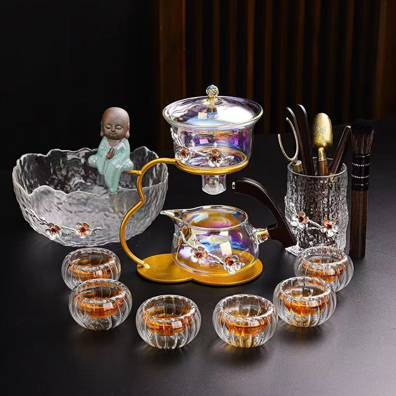 Zen golden dazzling plum blossom lazy glass tea set Kung Fu tea set