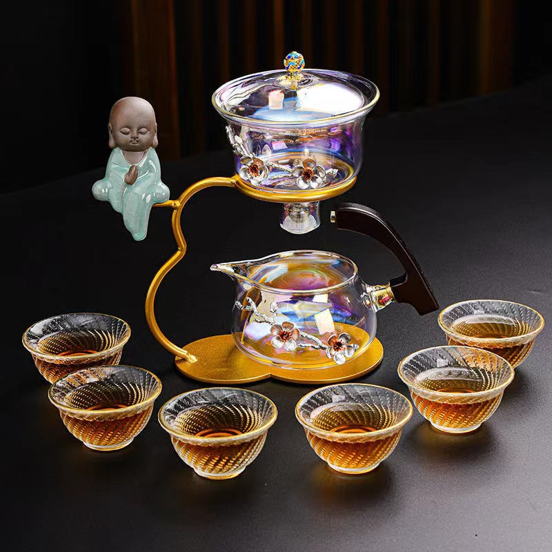 Zen golden dazzling plum blossom lazy glass tea set Kung Fu tea set