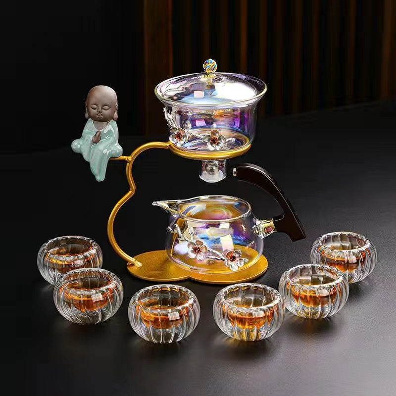 Zen golden dazzling plum blossom lazy glass tea set Kung Fu tea set