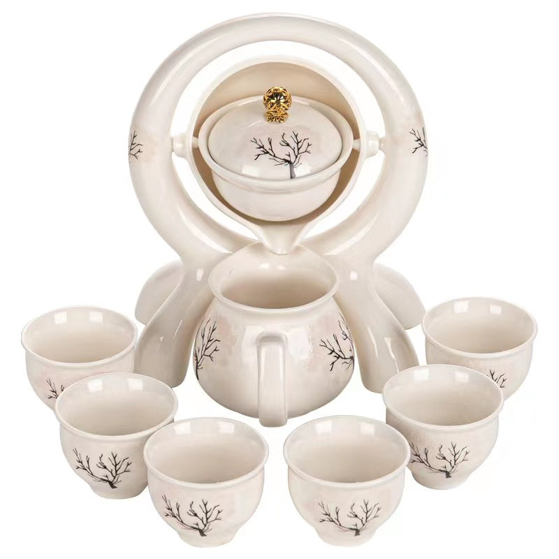 Blue and white porcelain automatic kung fu tea set with 6 teacups